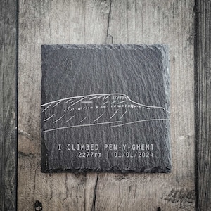 Personalised I Climbed Pen-Y-Ghent Slate Summit Coaster - Available in matt and gloss - Yorkshire 3 Peaks Gifts - Penyghent Coaster