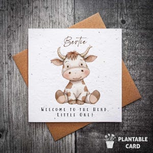 Carte personnalisée pour nouveau-né vache à planter Bienvenue dans le troupeau | carte de vœux pour bébé | Bébé garçon | Nouvelles cartes d'arrivée | carte bébé garçon | Petite fille