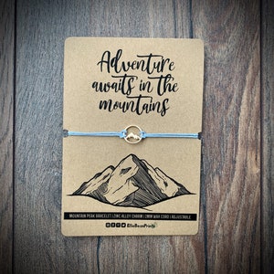 Bracelet en cordon de cire Mountain Peak | Options de couleur | Cadeau montagne | L'aventure vous attend dans les montagnes | Envie de voyager