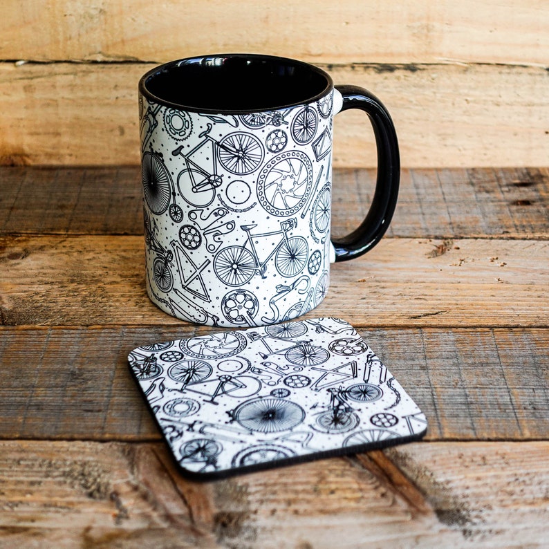 Bike Doodle Mug and Coaster Set - Cycle - Bike - Cycling Gift image 1
