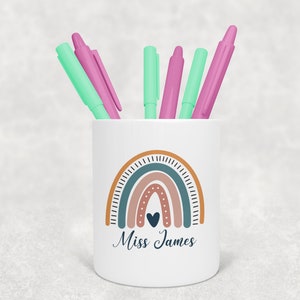 Personalised Bohoo Rainbow Teachers Pen Pot  - Teacher Gift - Desk Tidy - Pen Holder