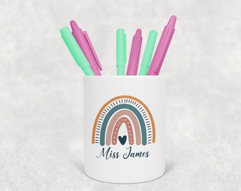 Personalised Bohoo Rainbow Teachers Pen Pot  - Teacher Gift - Desk Tidy - Pen Holder