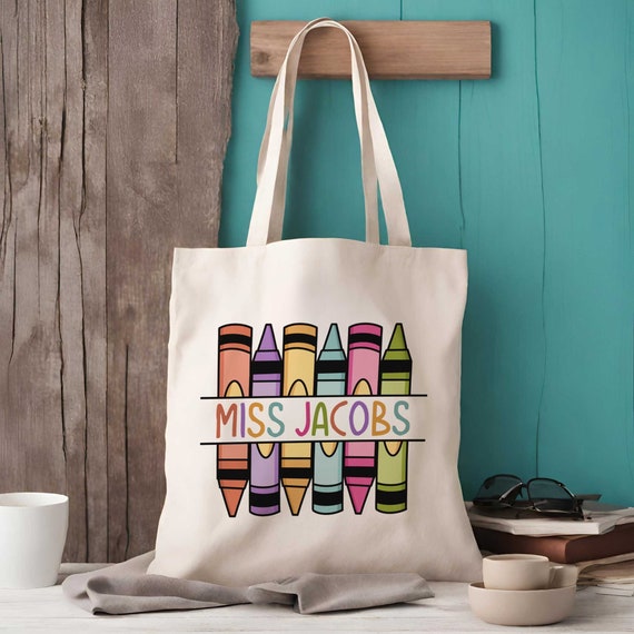 Personalised Crayons Tote Bag | Personalised End Of Term Teacher Gift | Teacher Bags | Personalised Teacher Gifts