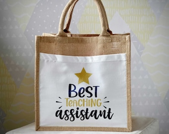 Best Teaching Assistant Premium Jute Bag - End of Term Gift - Teacher Gift - Teaching Assistant