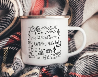 Taza personalizada con diseño de camping / Esmaltada o cerámica