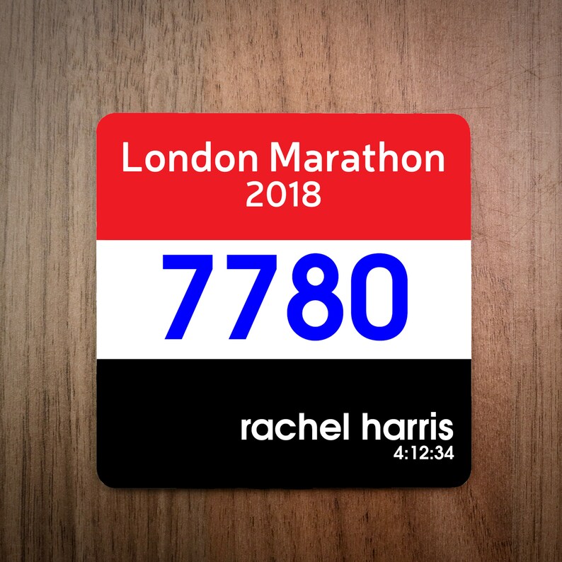 Personalised London Marathon Race Number Drinks Coaster 6mm | Etsy