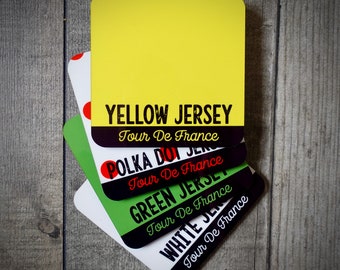 Tour De France Jersey Coaster Set - MK3 - Jersey amarillo - Rey de las montañas - Regalos de ciclismo