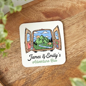 Personalised Campervan Coaster  | New Camper Van Gift | Campervan Gifts | Cork Backed Premium Camper Van Coaster