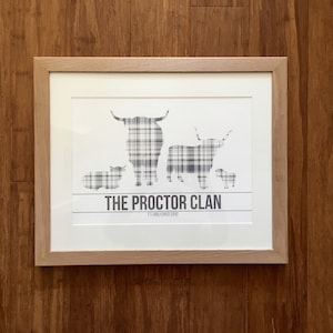 Personalised Highland Cow Clan Family Print - Highland Moo - Hairy Cow - Scotland Print - Scottish - Framed Option Available
