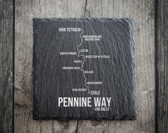 Pennine Way Riven Slate Coaster - The Pennine Way Coaster - Cadeau personnalisé Pennine Way