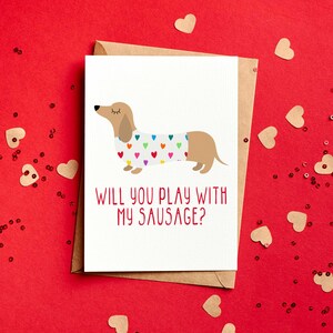 Veux-tu jouer avec ma saucisse teckel Valentines Card - Petit ami - Mari - Femme - Petite amie - Teckel Valentine's Card