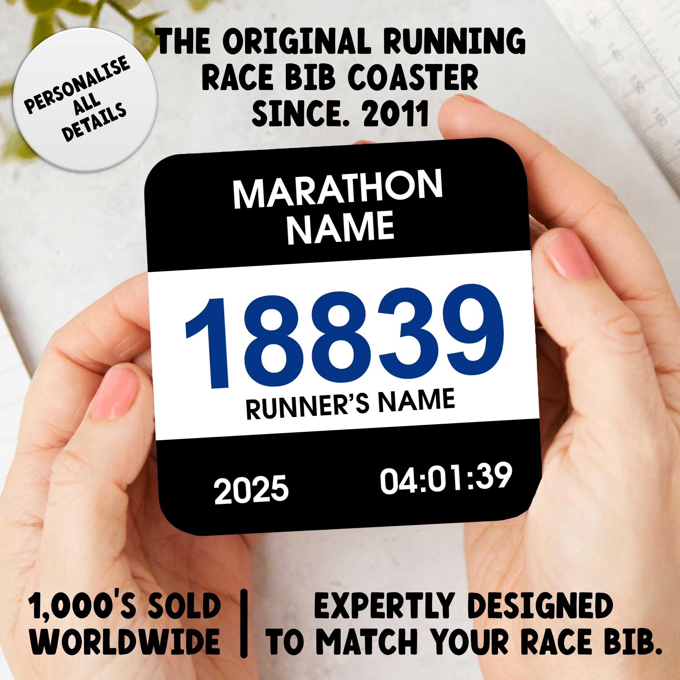 Personalised Race Bib Coaster Match Any Race Bib (see Example