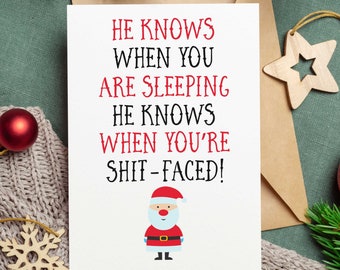 Shit-faced Christmas Card - Blank Greeting Card - FREE POST - Adult Card