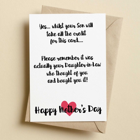 Whilst Your Son Will Take All the Credit Mother's Day Card Funny