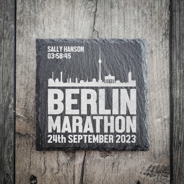 Personalised Berlin Marathon Running Slate Coaster - Available in matt and gloss - Berlin Marathon Finisher Gift
