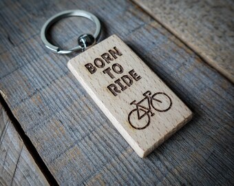 Born To Ride Cycling Wooden Keyring | Wooden Bike Key Ring | Cycling Gifts | Bike Gifts