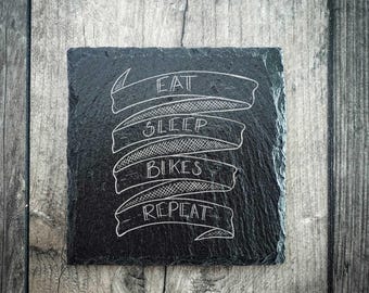 Posavasos de ciclismo Eat Sleep Bikes Repeat Slate / Posavasos de bicicleta / Regalo de ciclismo / Posavasos de bicicleta / Richard Scibbles