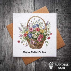 Carte de fête des Mères à planter dans un panier de fleurs | Jolie carte pour la fête des mères | pour la fête des mères | Cartes Fleurs sauvages