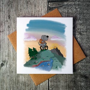 Cartão de aniversário para cachorro Born To Adventure Mountain Trail | Cartão para cachorro | Richard Scribbles | Cartão em branco | MTB | Ao ar livre