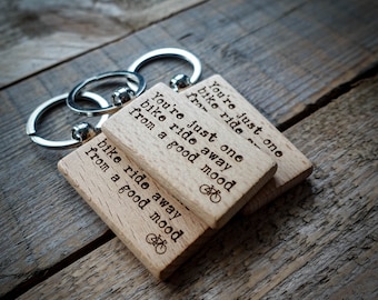 You're Just One Bike Ride Away From A Good Mood Cycling Wooden Keyring | Wooden Bike Key Ring | Cycling Gifts | Bike Gifts