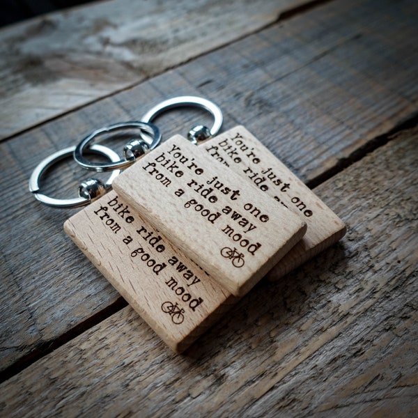 You're Just One Bike Ride Away From A Good Mood Cycling Wooden Keyring | Wooden Bike Key Ring | Cycling Gifts | Bike Gifts