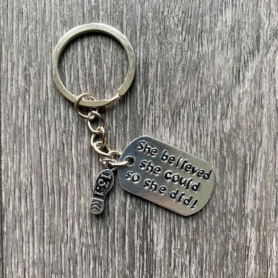 "She Believed She Could So She Did" 5K Runner Keychain - Silicone & Leather, Motivational Gift For Women Runners - View #12