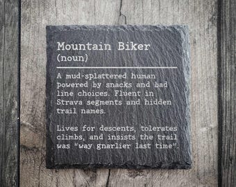 Mountain Bike Coaster | Mountain Biker Dictionary Definition Slate Coaster | Cycling Gifts | Funny Mountain Bike Gifts