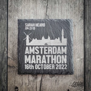 Personalised Amsterdam Marathon Running Slate Coaster - Available in matt and gloss - Amsterdam Marathon Finisher Gift