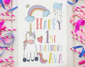 Personalised Unicorn Any Age Birthday Card - Cute Unicorn Birthday Card