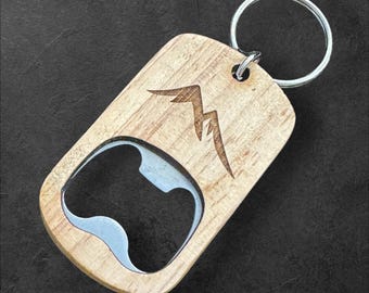 Personalised Wooden Mountains Key Ring Bottle Opening - Stainless Backed - Beautiful Adventure Gift - Hiking Gift