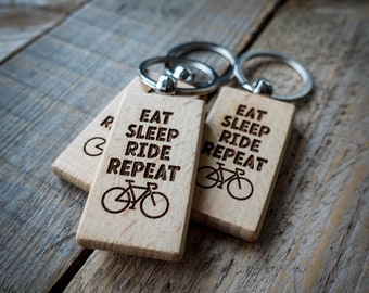 Eat Sleep Ride Repeat Cycling Keyring | Wooden Bike Key Ring | Cycling Gifts | Bike Gifts