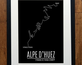 Alpe D'Huez Famous Road Climb Cycling Print - GPS Trace - Personalised