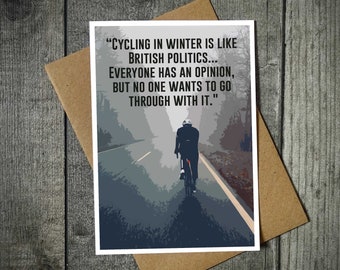 Cycling Winter Humour Card: A Witty Nod to British Politics Cycling Birthday Card Cycling Christmas Card