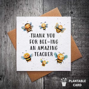 Gracias por ser un profesor increíble. Linda tarjeta plantable con forma de abeja. Tarjeta para profesor plantable. Tarjetas para profesor. Tarjeta de fin de curso.