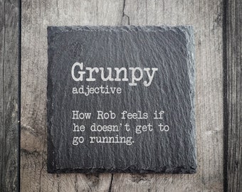 Personalised Grunpy Running Slate Coaster - Available in matt and gloss - Funny Running Gift