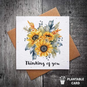 Pensant à vous carte de sympathie de tournesol | de sympathie à planter | Je pense à vous | Carte Tournesol