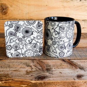 Bike Doodle Mug and Coaster Set - Cycle - Bike - Cycling Gift Mug & Coaster
