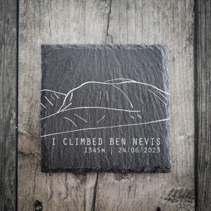 Personalised I Climbed Ben Nevis Slate Summit Coaster - Available in matt and gloss - Mountaineer Gift