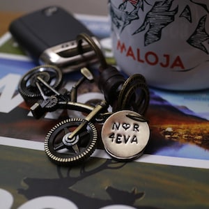Personalised Antique Bronze Mountain Bike Valentine&#39;s Keyring