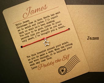 Elf Wish Bracelet - Personalised Christmas Magic - Naughty Elf Accessories - Beautiful Printed Personalised Postcard