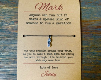 Iedereen kan een marathon lopen wensarmband - gepersonaliseerd marathoncadeau - gefeliciteerd - veel succes - mooie gedrukte gepersonaliseerde ansichtkaart