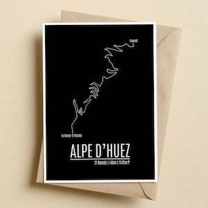 Alpe d'Huez Famous Climbs Cycling Art Card - Alpe d'Huez Route Card - Ciclismo Stampa