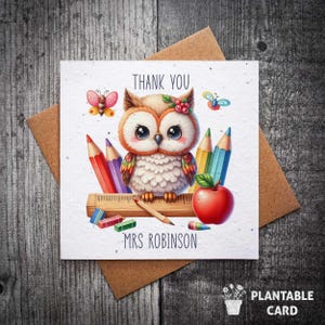 Carte personnalisée super mignonne de professeur de hibou | Merci | Fin de mandat | Carte Fleurs sauvages