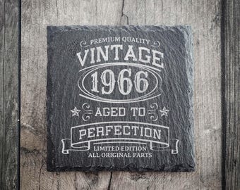 60th / 1966 Birthday Coaster  |  Laser Engraved Slate | 60th Gifts