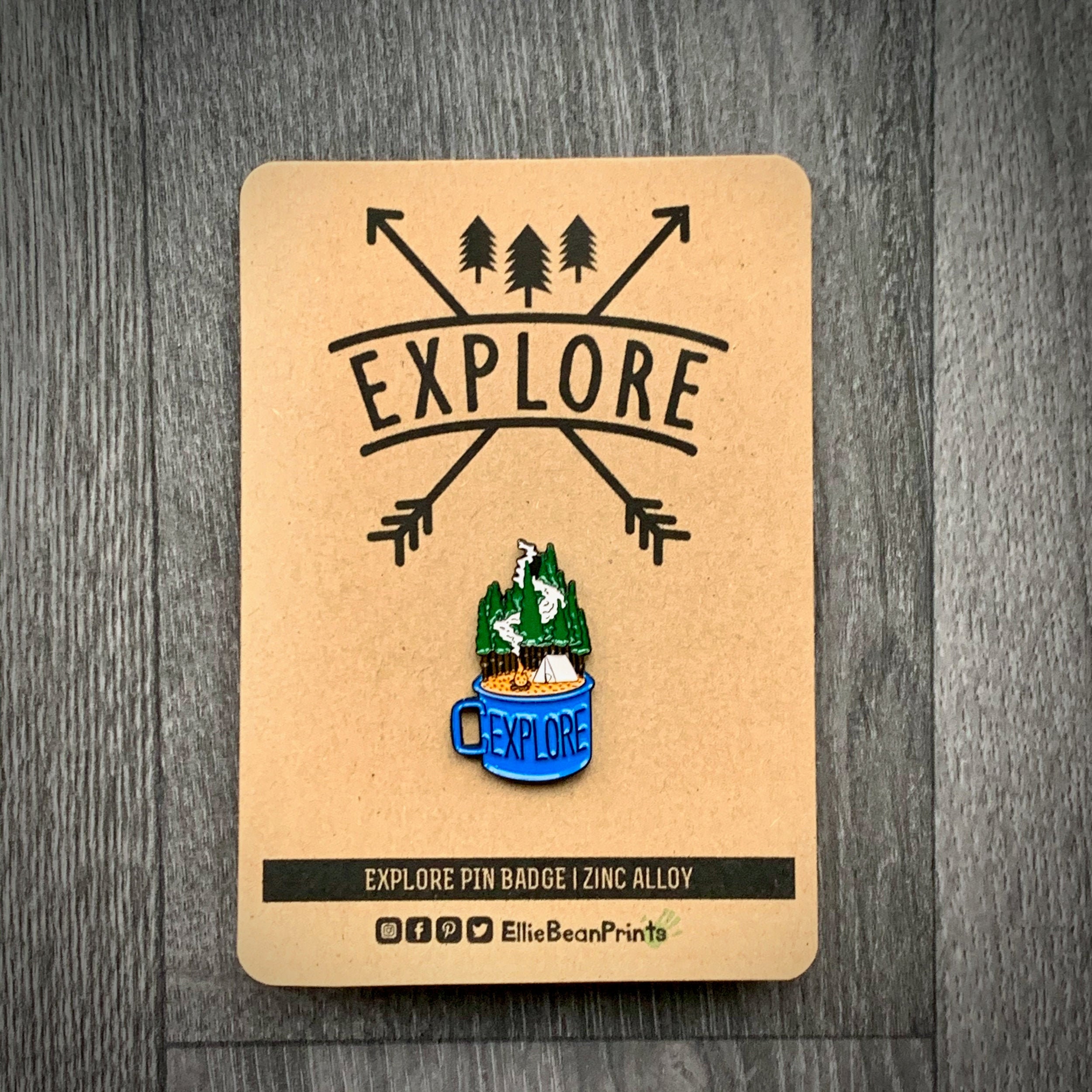 Explore Pin Badge - Explorer - Adventure  - Wanderlust - Mountain Gift - Badge - Hiking