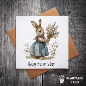 Carte de fête des mères à planter avec fleurs cueillies à la main de lapin | Jolie carte pour la fête des mères | pour la fête des mères | Cartes Fleurs sauvages