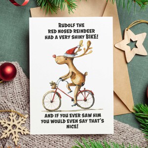 Fietskerstkaart - Rudolf het rendier met de rode neus had een zeer glanzende fiets Fietskerstkaart - Fietskaart