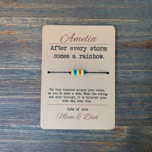 Nach jedem Sturm kommt ein Regenbogen-Wunsch-Armband - personalisiertes Geschenk - Herzlichen Glückwunsch - Regenbogen - schöne gedruckte personalisierte Postkarte
