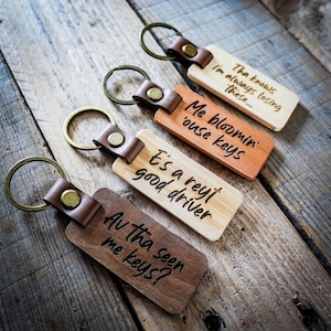 Funny Yorkshire Keyrings | Yorkshire Saying Key Rings | Choose Wood Colour | Yorkshire Gifts | Key Chains