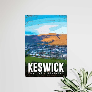Cartello da viaggio personalizzato Keswick in stile vintage – Cartello da viaggio Lake District – Cartello da viaggio vintage Skiddaw